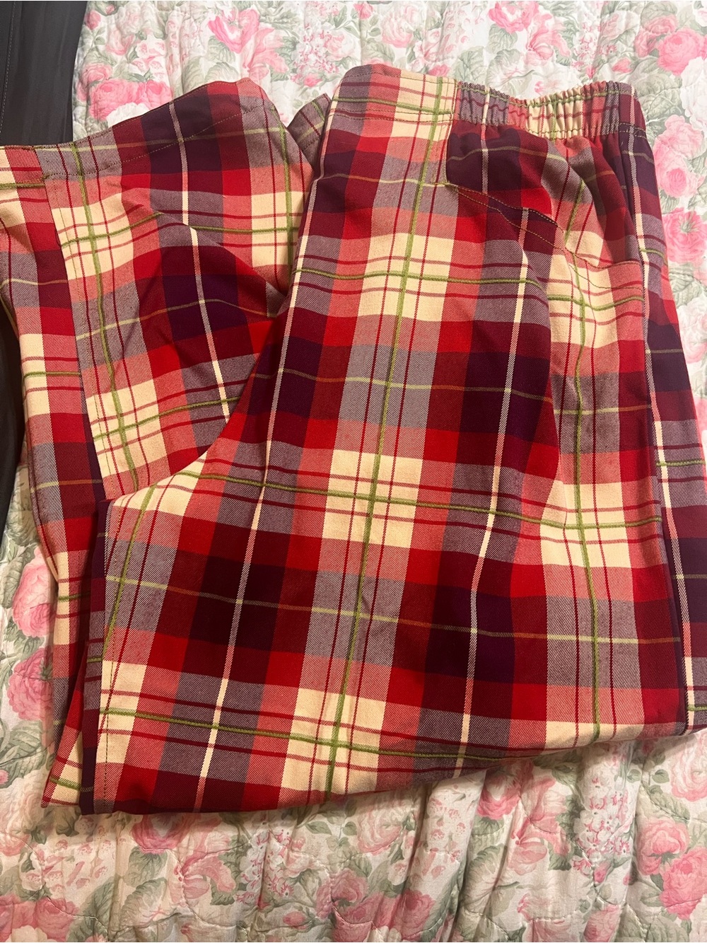 Plaid Pull-On Trousers in Red and Cream
